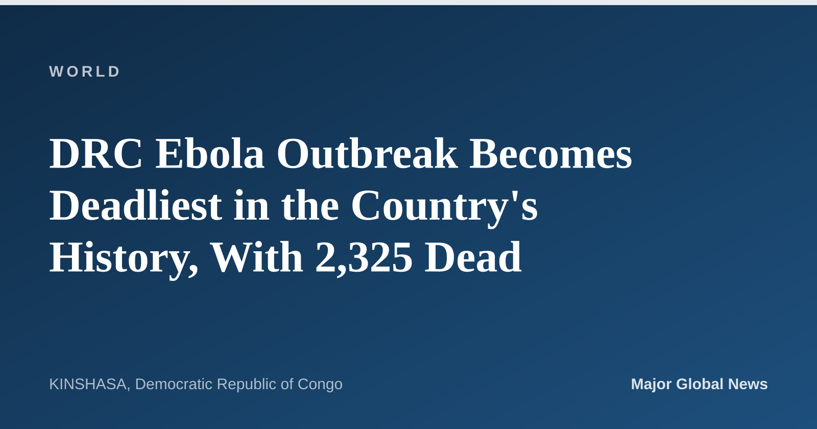 DRC Ebola Outbreak Becomes Deadliest in the Country's History, With 2,325 Dead